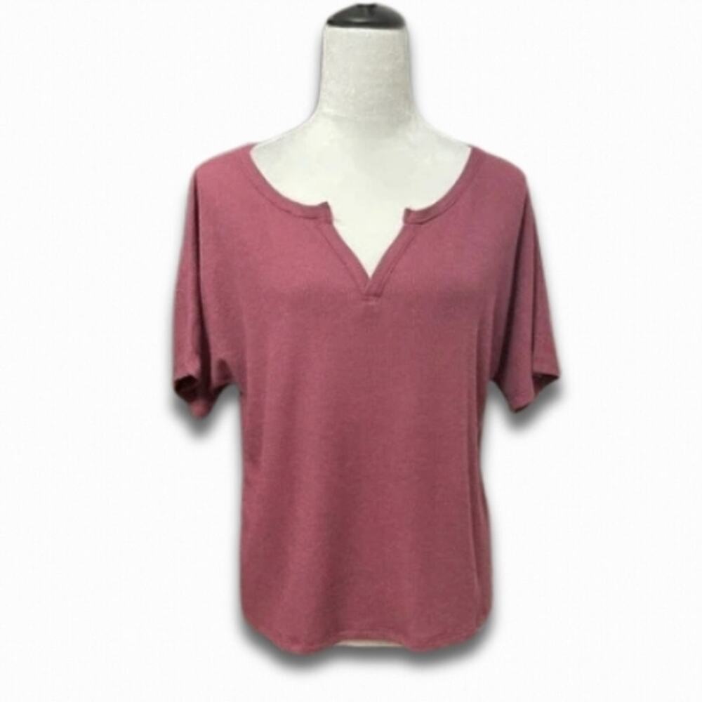 Honeydew T-Shirt Short Sleeves Notch Neck Waffle Knit Pullover Purple Small NWOT
